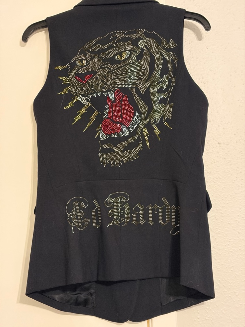 Ed Hardy Women’s Vest Black, Embroidered Tiger